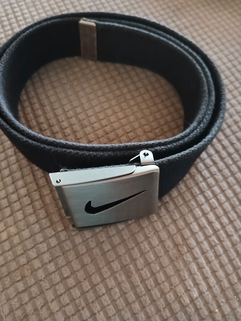 Nike Black Web Belt with Brushed Metal Buckle With Nike Swoosh 41.25 Inches